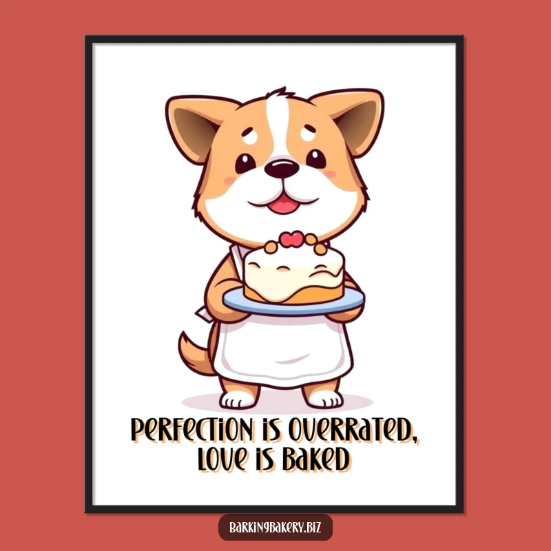 Free Printable Wall Art: Proud Dog with Lopsided Cake for Funny Kitchen Decor
