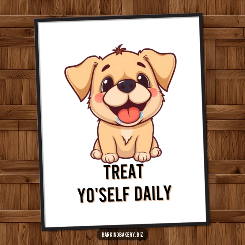 Funny Free Printable Wall Art: A dog with a comically large drooling grin stares intently, waiting for a delicious treat.