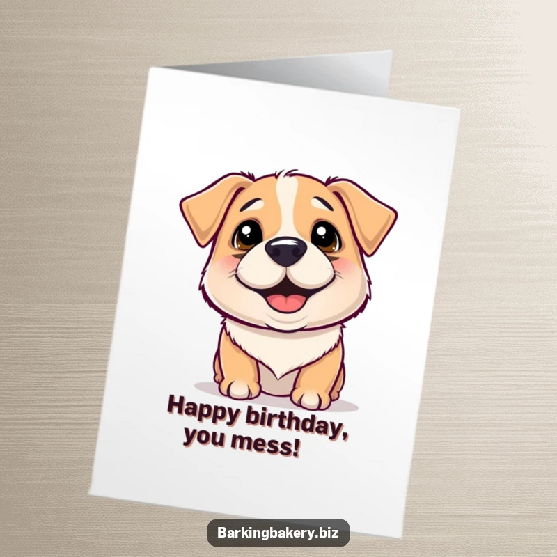 Funny Free Printable Birthday Card: A dog with a flour smudge on its nose wiggles with pure happiness and excitement.