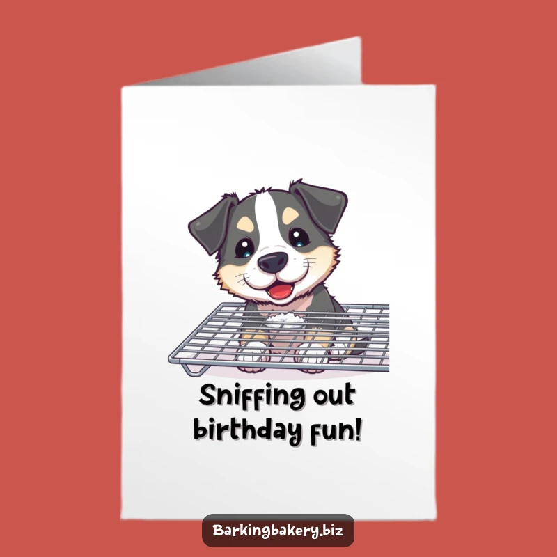 Free Printable Birthday Card: Curious Dog Sniffing Baked Goods for a Funny Dog Lover Gift