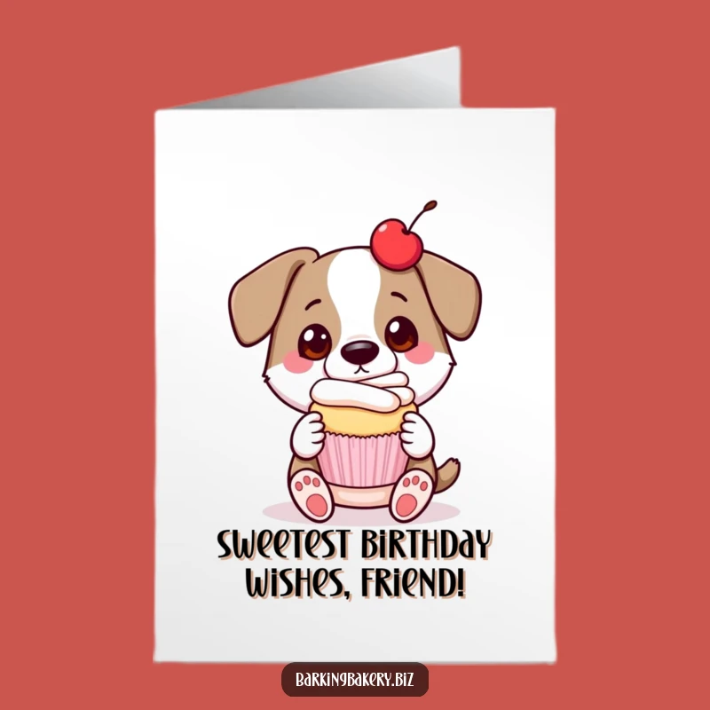 Free Printable Birthday Card: Proud Dog with Cupcake - Sweet Downloadable Gift