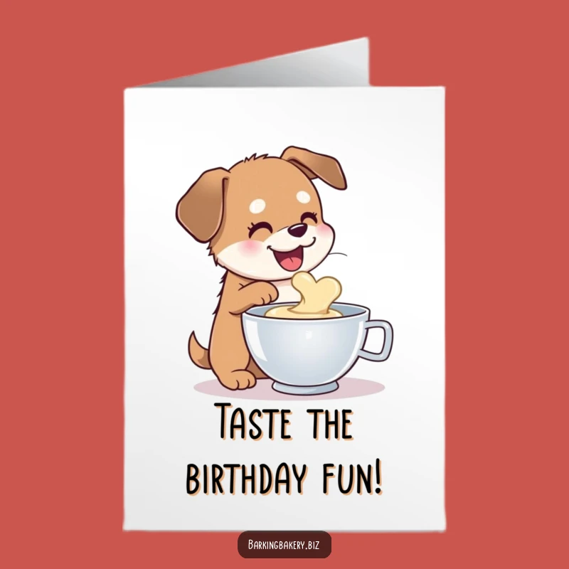 Free Printable Birthday Card: Dog Tasting Batter - Funny Downloadable Treat Lover