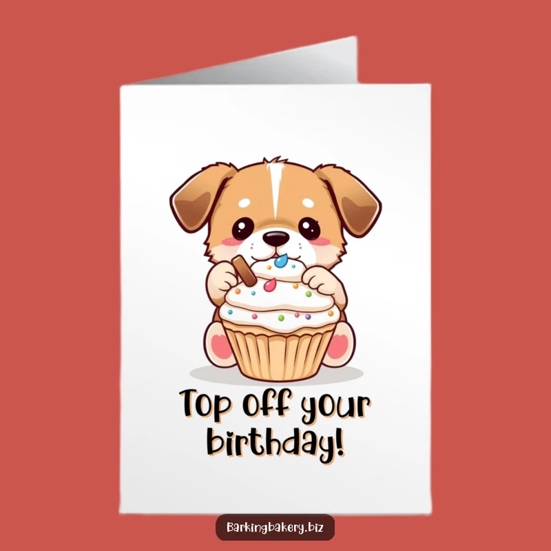 Free Printable Bday Card: Dog Decorates Cupcake, Funny Downloadable Gift