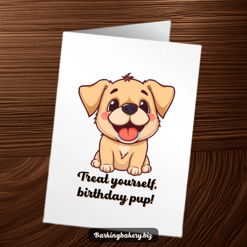 Funny Free Printable Birthday Card: A dog with a huge drooling grin eagerly anticipates a delicious birthday treat.