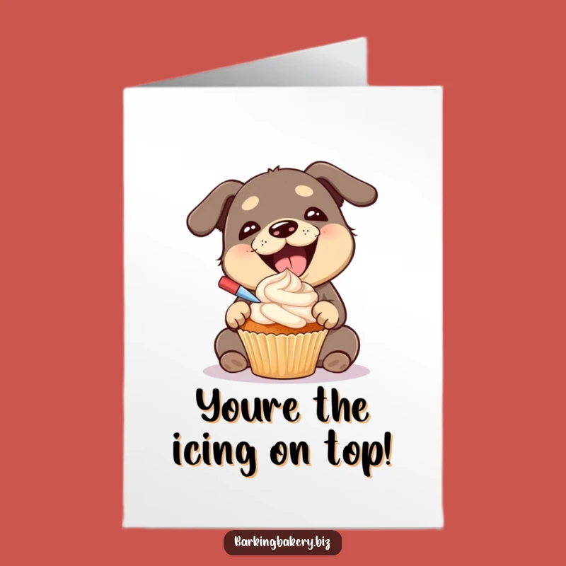 Free Printable Birthday Card: Happy Dog Cupcake Frosting, Gleeful Treat, Downloadable Greeting