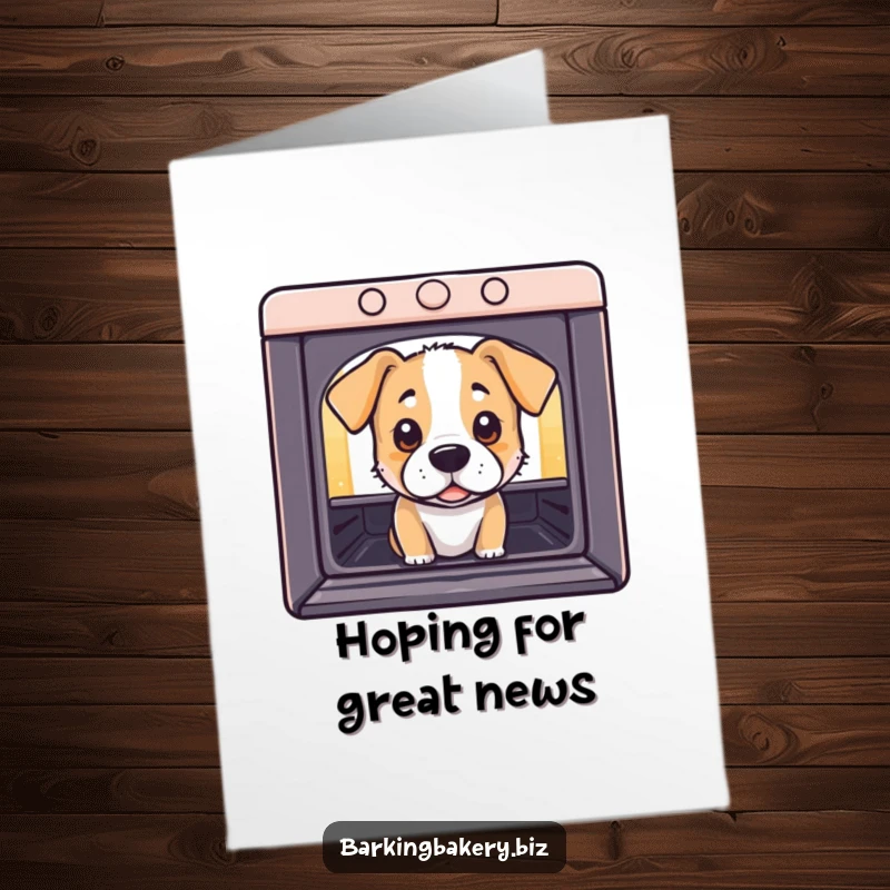 Funny Free Printable Congrats Card: A dog curiously peeks into an oven, waiting for something delicious.