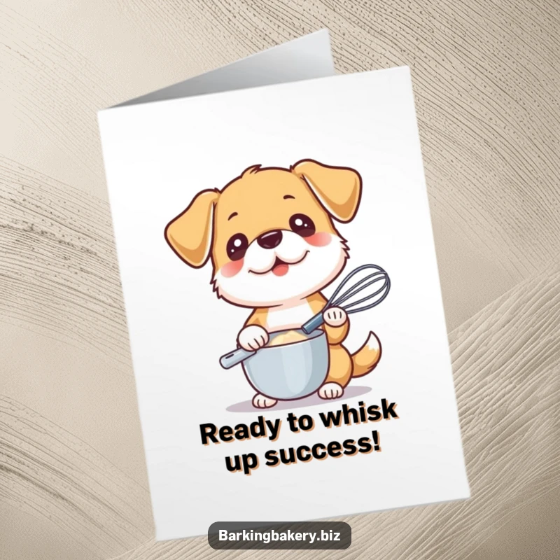Funny Free Printable Congratulations Card: A dog proudly holds a whisk, prepared to mix up celebratory delights.