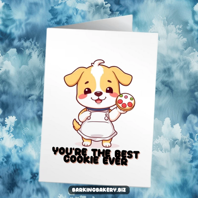 Funny Free Printable Thank You Card: A cheerful dog in an apron proudly displays a decorated cookie, conveying sincere thanks.