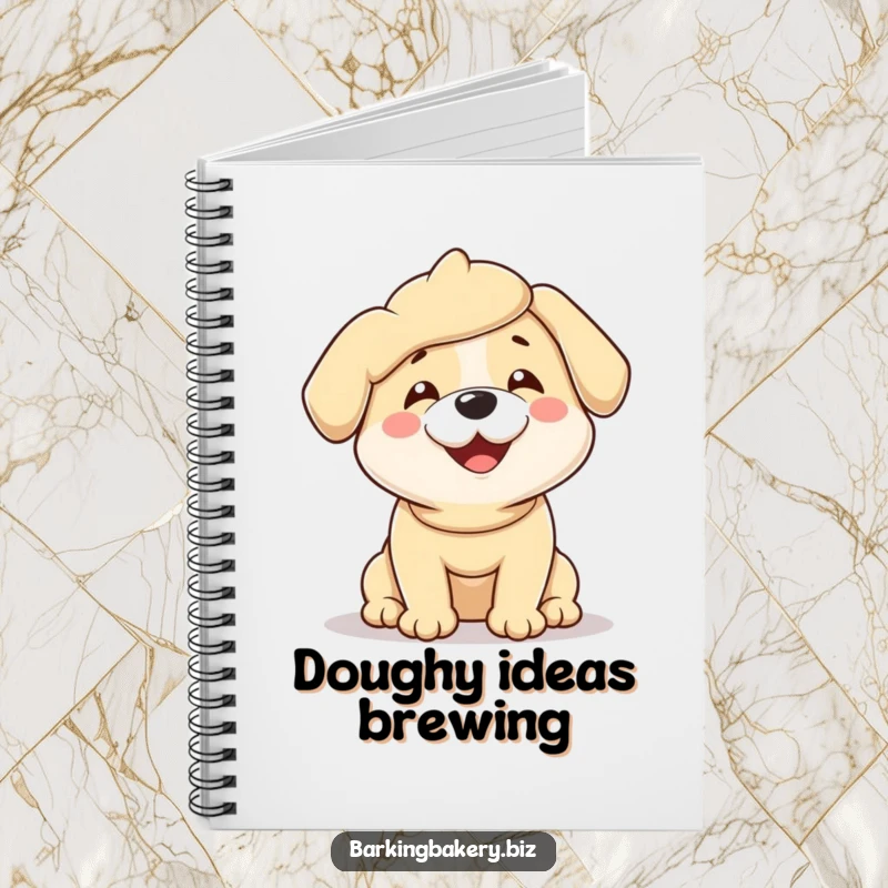Funny notebook cover illustrating a dog completely coated in sticky dough, wiggling with pure, unadulterated delight.