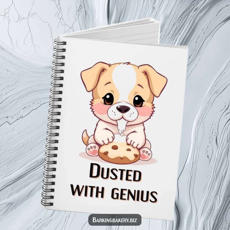 Funny Puppy Baker Notebook: A puppy with flour on its nose pats a cookie, perfect for jotting down recipes.