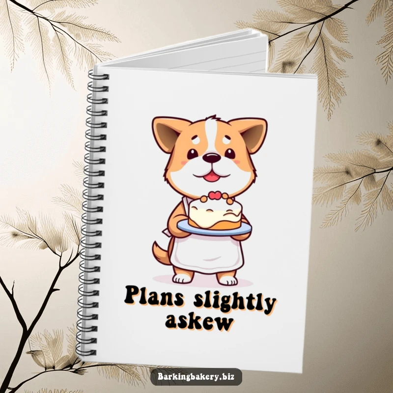 Funny Determined Dog Notebook: A determined dog presents a slightly lopsided cake, great for jotting down recipes and notes.