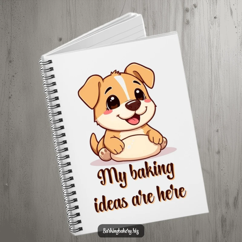 Funny Notebook: A dog with a floury nose happily shaping dough, ideal for writing recipes, notes, and creative culinary ideas.