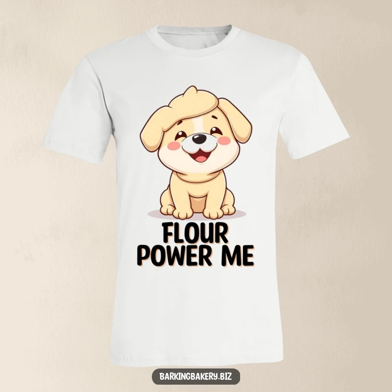 Funny t-shirt graphic of a dog covered head-to-toe in sticky dough, wiggling with undeniable joy and enthusiasm.