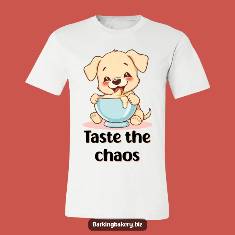 Funny Batter Tasting Puppy T-Shirt: Joyful Baker Tee for Dog Lovers