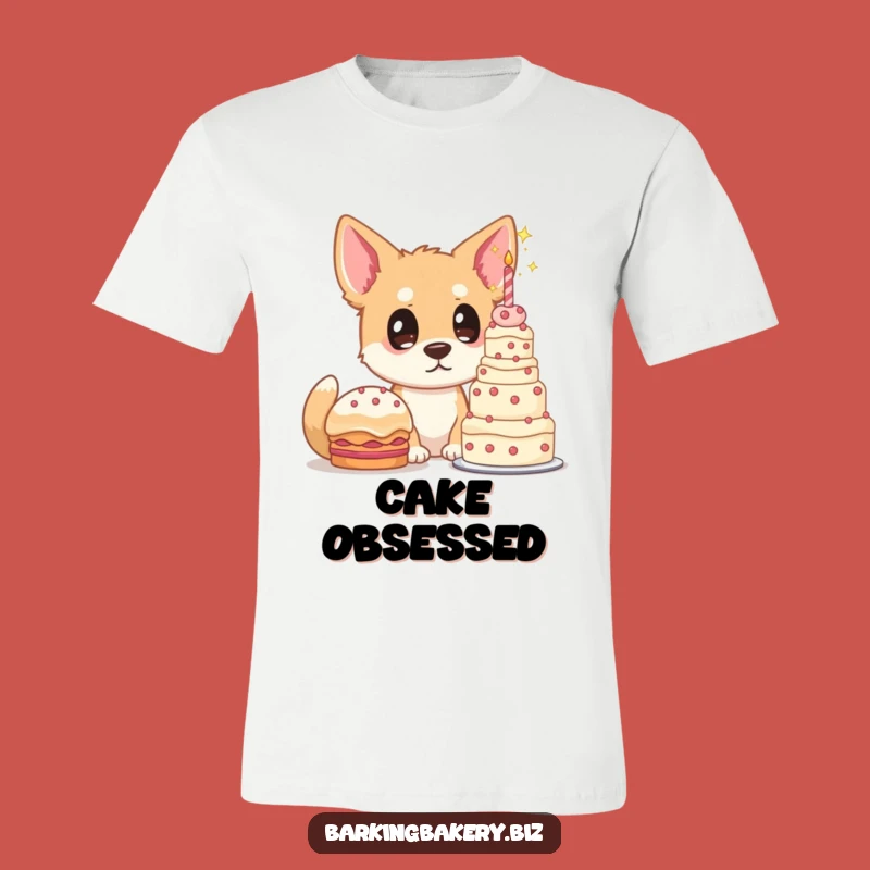 Funny Dog Cake Lover T-Shirt: Starry Eyes on Towering Cake, Hilarious Tee