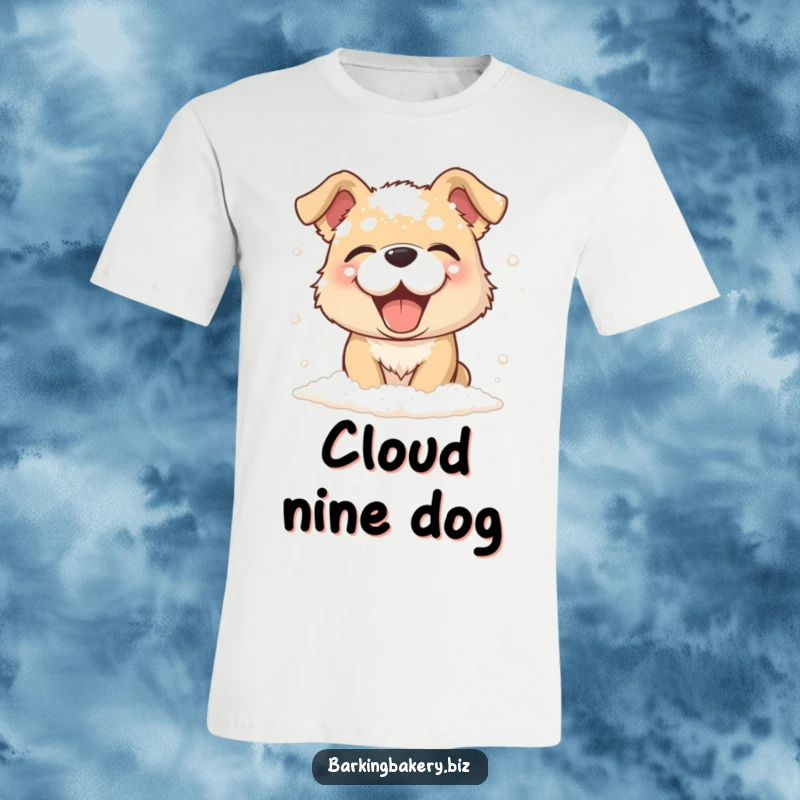 Funny dog giggling, covered in flour dust, a humorous t-shirt for bakers, great funny gift.