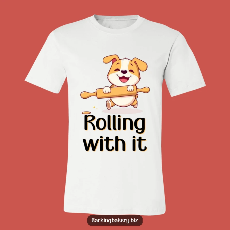 Funny Rolling Pin Dog T-Shirt: Grinning Pup Chasing Fun - Humorous Gift Apparel