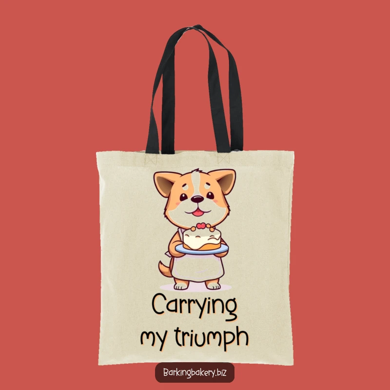 Funny Determined Dog Baker Tote Bag: Proud Pup Carrying Cake, Practical Funny Gift for Groceries