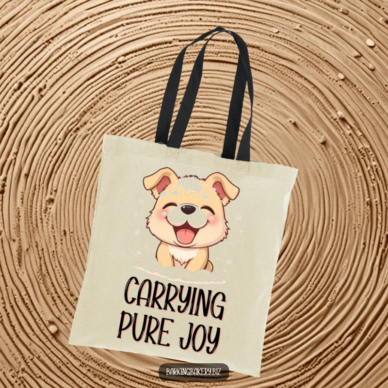 Funny dog giggling, covered in flour, a functional tote bag, great funny gift for bakers.