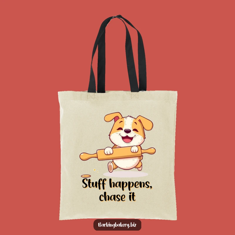 Funny Rolling Pin Dog Tote Bag: Playful Pup Grinning - Handy & Humorous Carryall