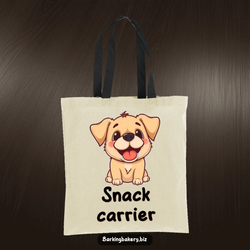 Funny tote bag with a drooling dog grin, highlighting the pure anticipation of a delicious treat.